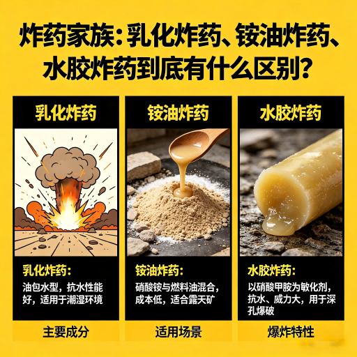 新荣炸药家族：乳化炸药、铵油炸药、水胶炸药到底有什么区别？